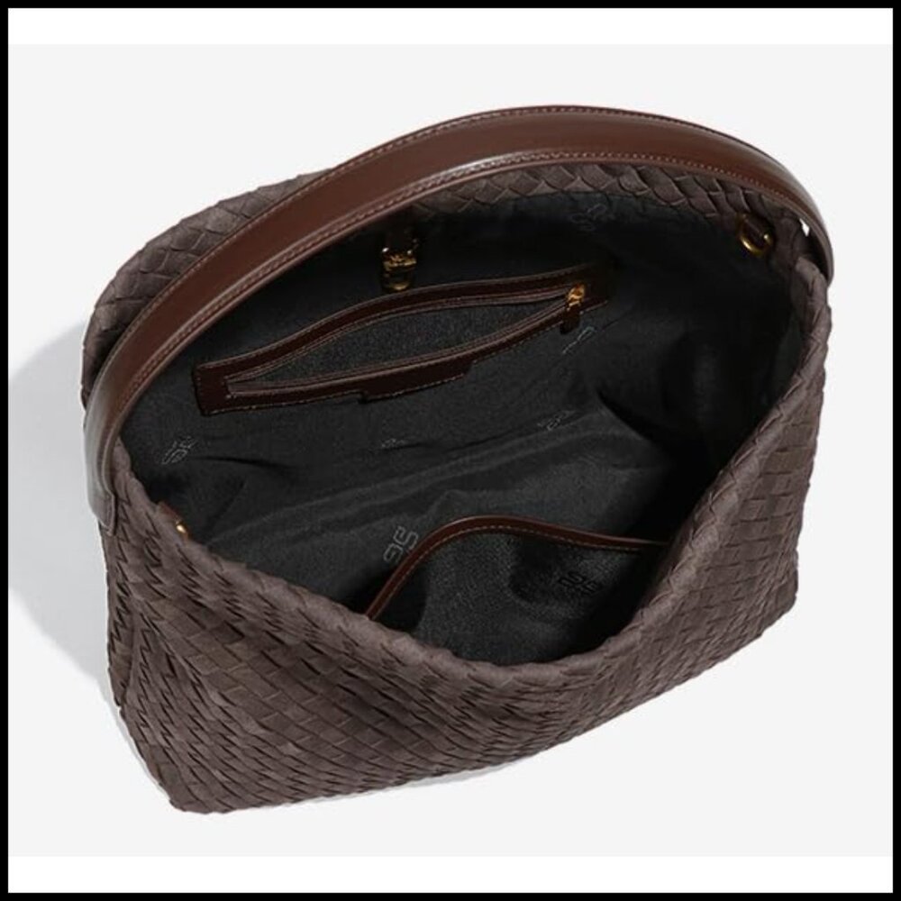 Woven Suede Hobo Bag Elegant Retro Shoulder Tote for Work Travel - Picture 4 of 4